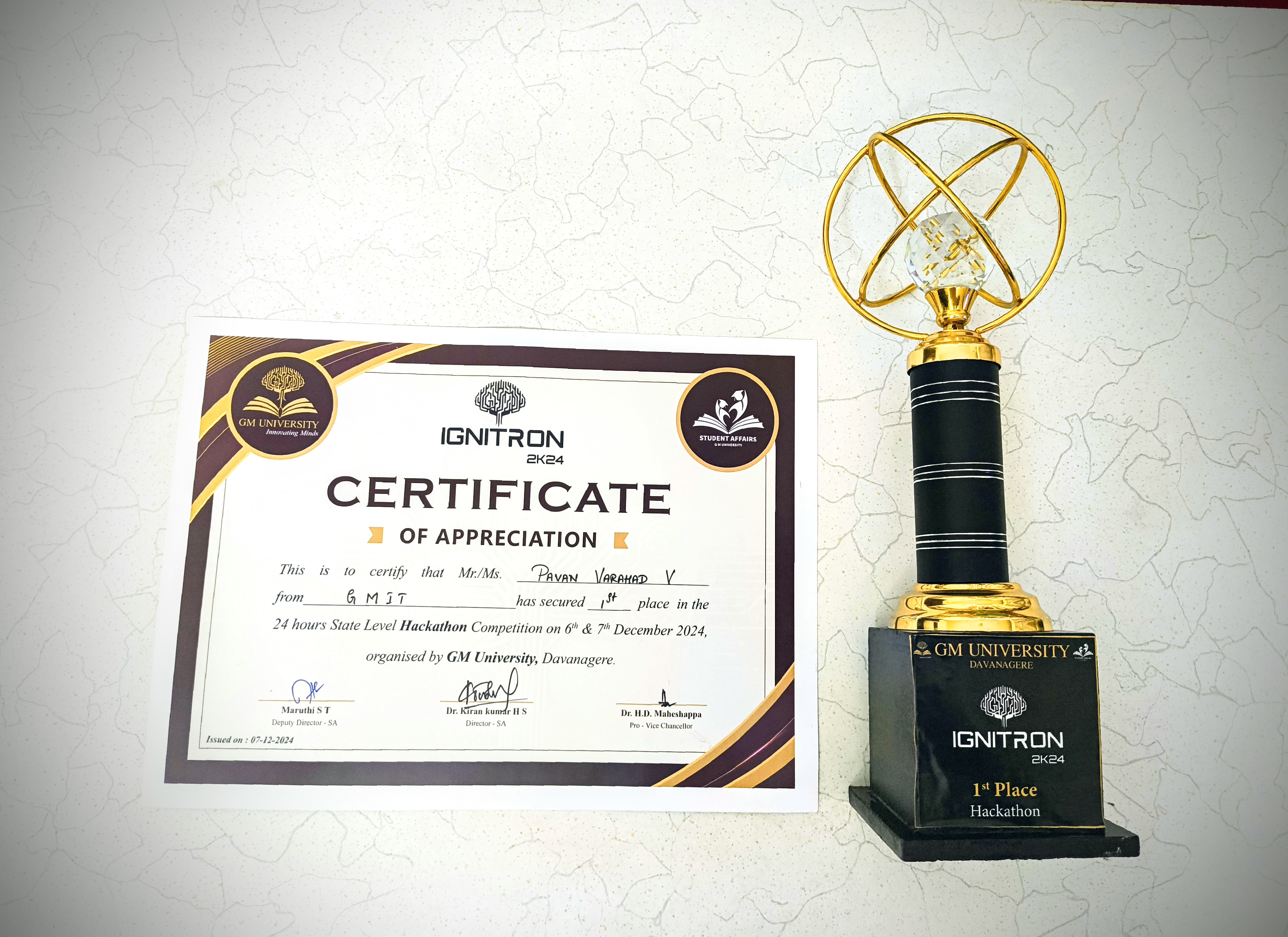 Certificate and Trophy